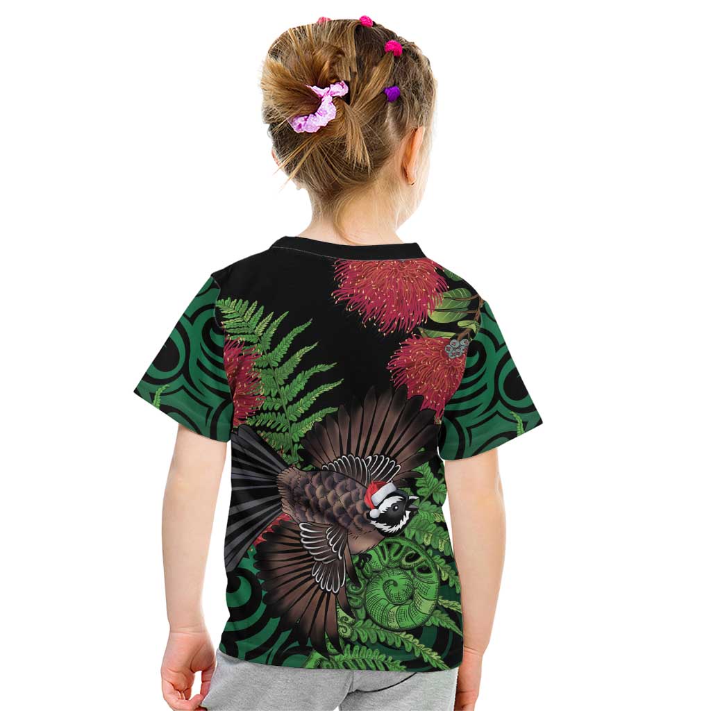 Meri Kirihimete New Zealand Kid T Shirt Piwakawaka Koru Fern Mix Pohutukawa LT14 - Polynesian Pride