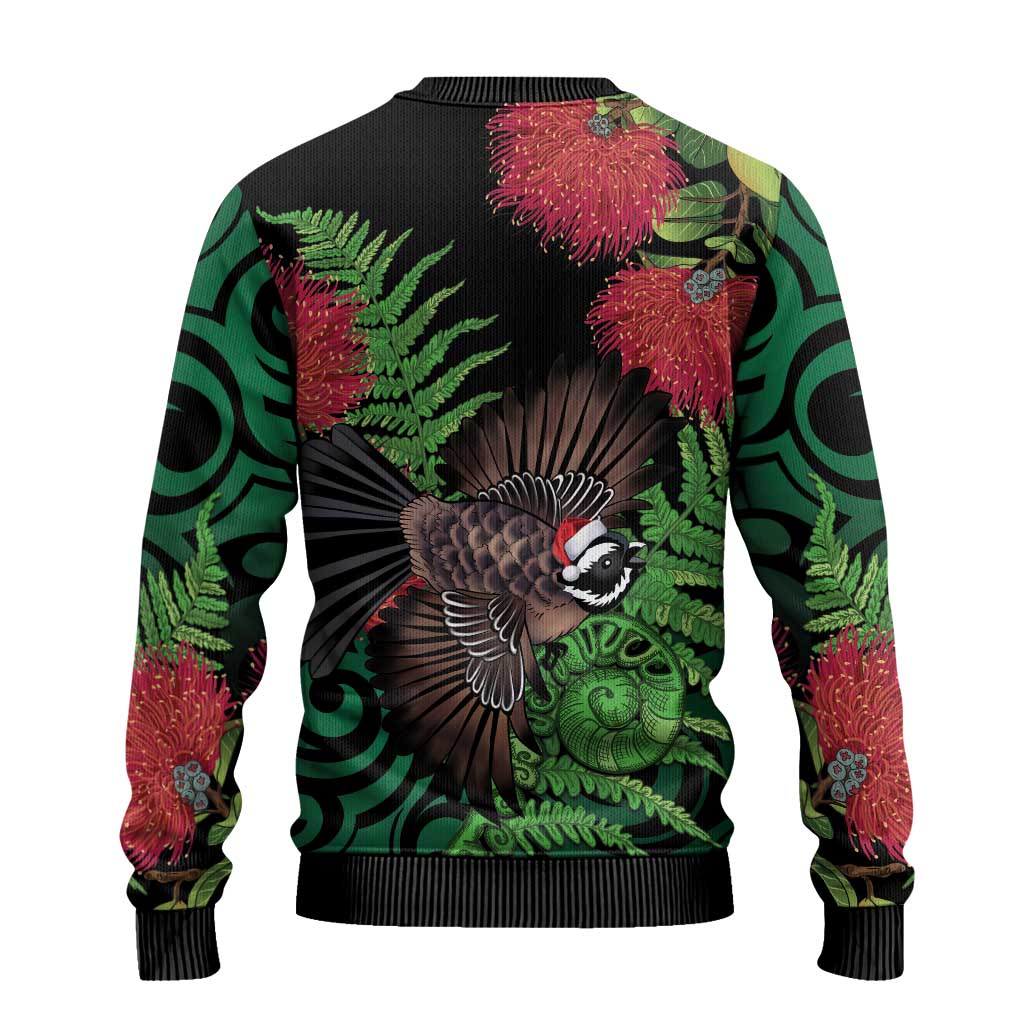 Meri Kirihimete New Zealand Ugly Christmas Sweater Piwakawaka Koru Fern Mix Pohutukawa LT14 - Polynesian Pride