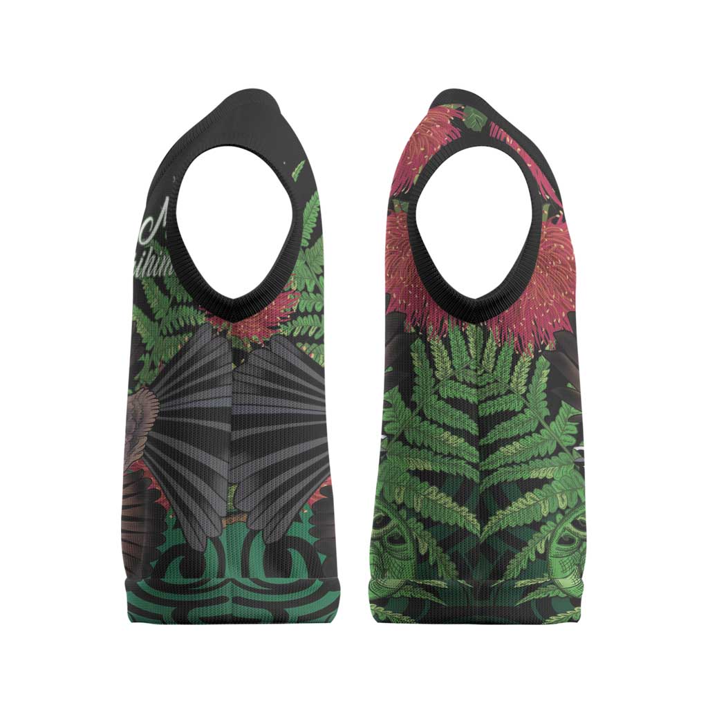 Meri Kirihimete New Zealand Christmas Knitted V-Neck Vest Piwakawaka Koru Fern Mix Pohutukawa LT14 - Polynesian Pride