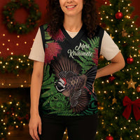 Meri Kirihimete New Zealand Christmas Knitted V-Neck Vest Piwakawaka Koru Fern Mix Pohutukawa LT14 - Polynesian Pride