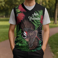 Meri Kirihimete New Zealand Christmas Knitted V-Neck Vest Piwakawaka Koru Fern Mix Pohutukawa LT14 - Polynesian Pride
