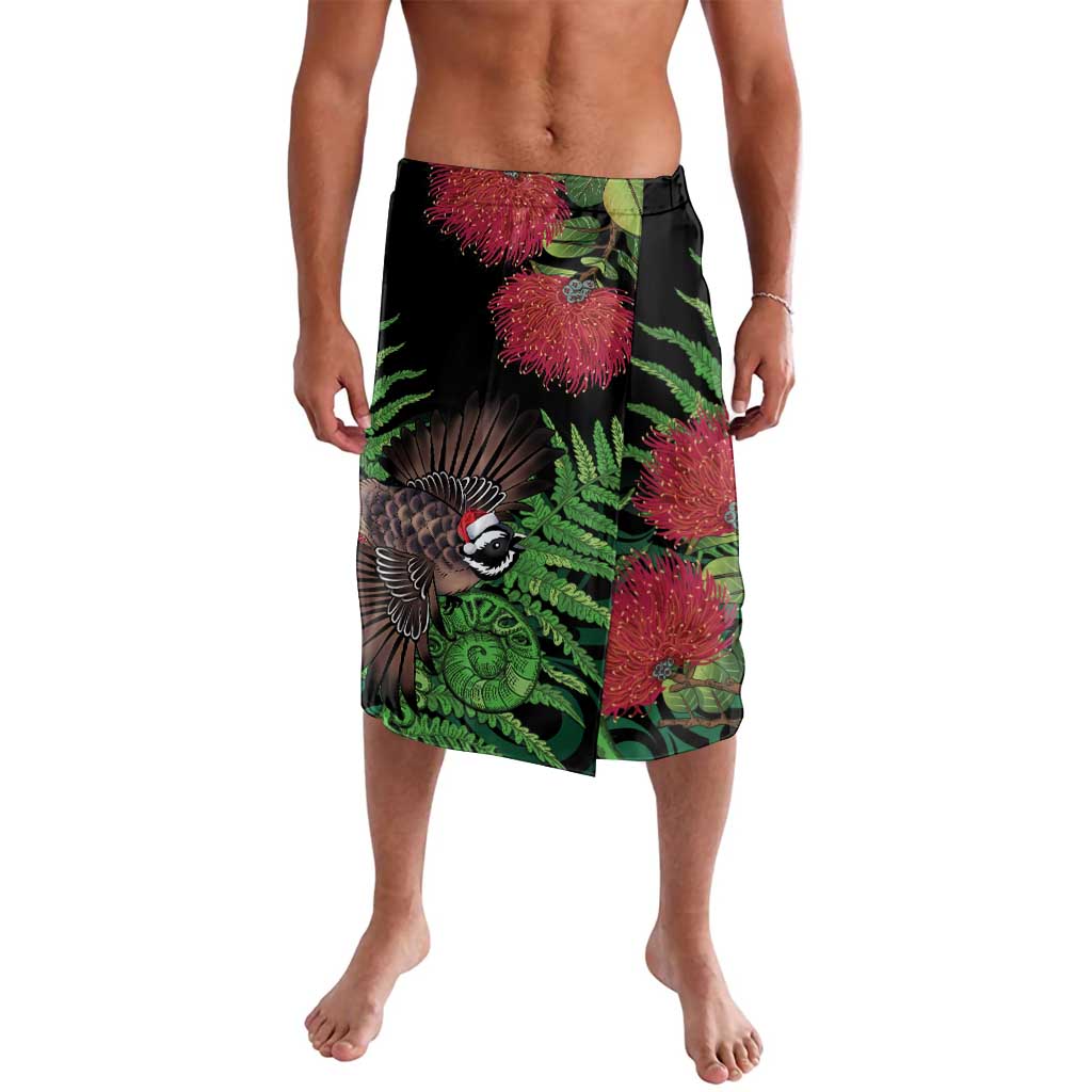 Meri Kirihimete New Zealand Lavalava Piwakawaka Koru Fern Mix Pohutukawa LT14 Black - Polynesian Pride