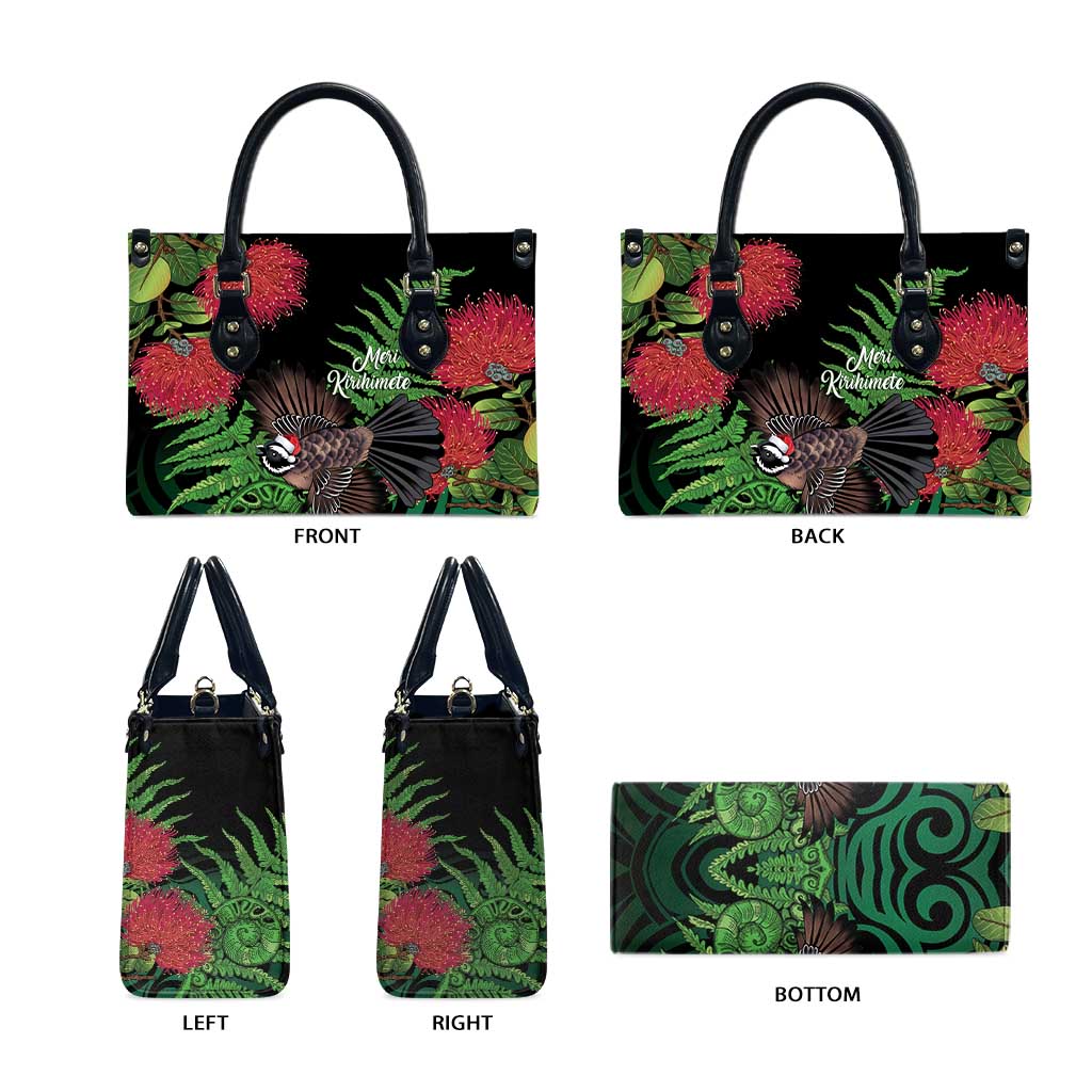 Meri Kirihimete New Zealand Leather Bag Piwakawaka Koru Fern Mix Pohutukawa LT14 - Polynesian Pride