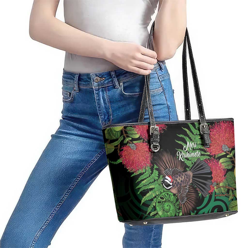 Meri Kirihimete New Zealand Leather Tote Bag Piwakawaka Koru Fern Mix Pohutukawa LT14 - Polynesian Pride