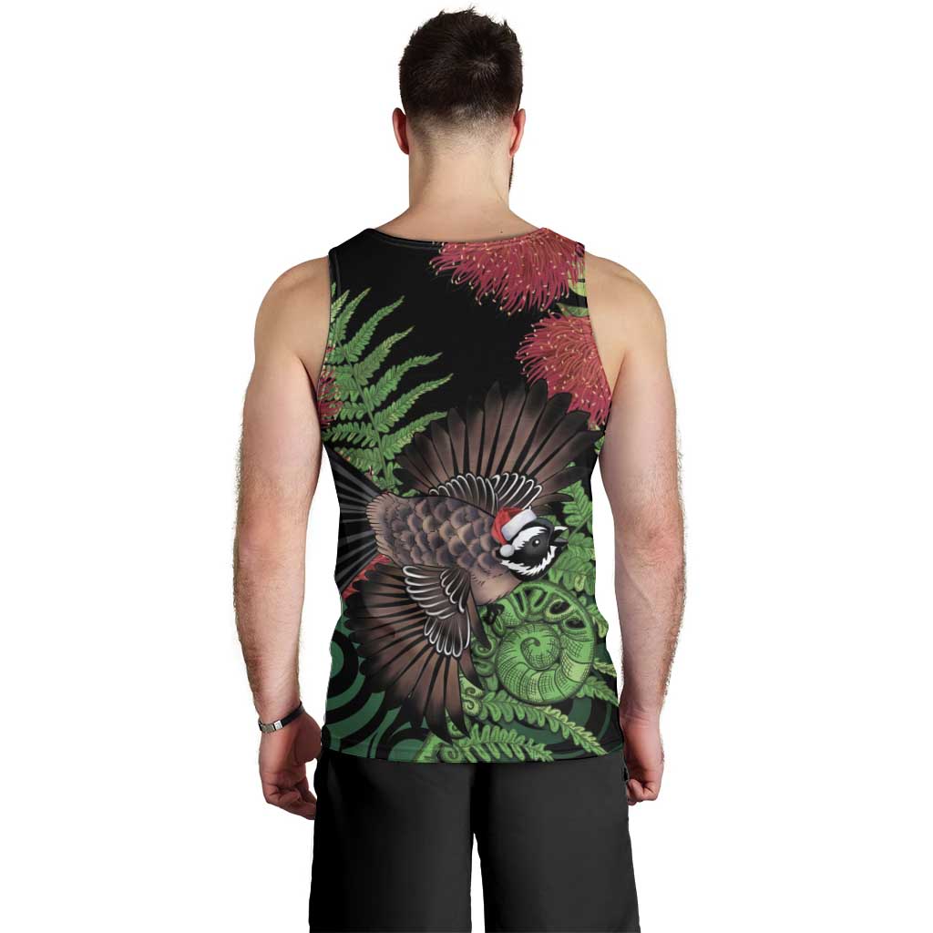 Meri Kirihimete New Zealand Men Tank Top Piwakawaka Koru Fern Mix Pohutukawa LT14 - Polynesian Pride