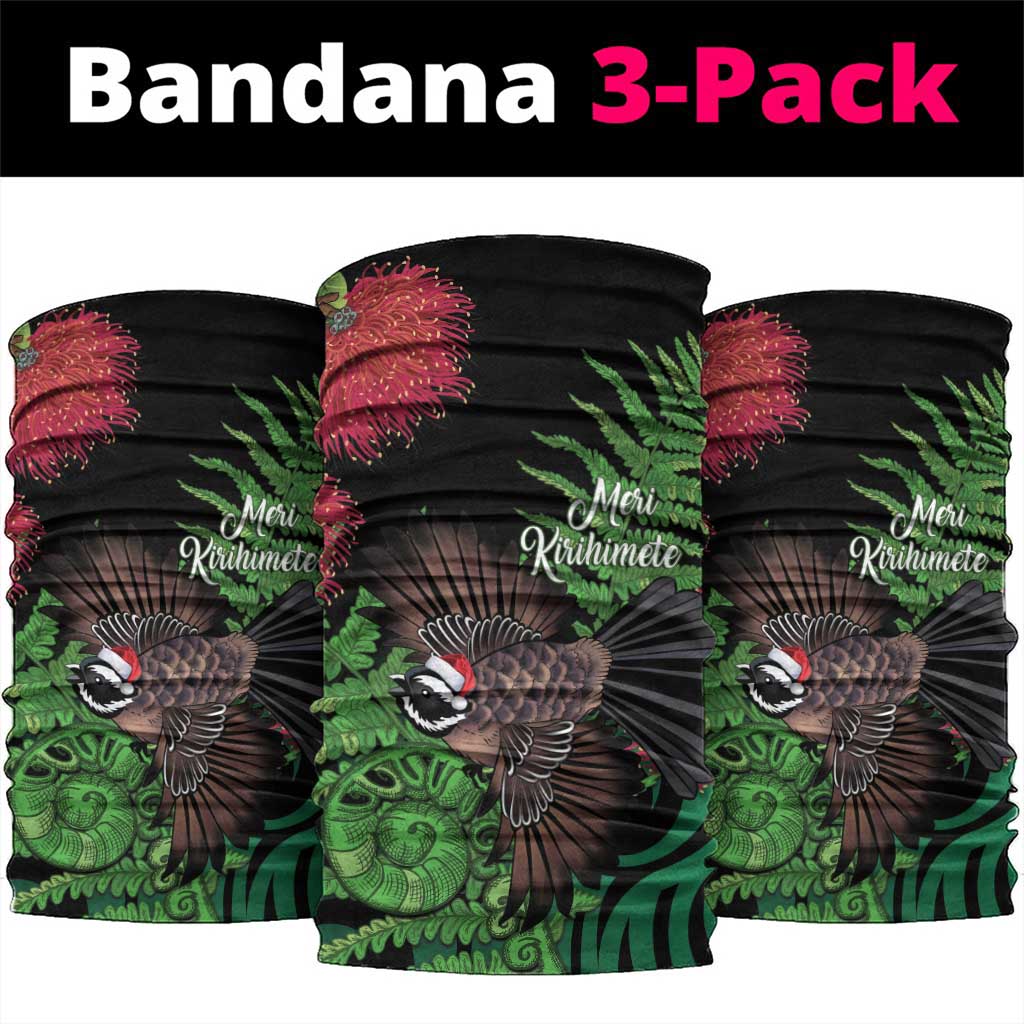 Meri Kirihimete New Zealand Neck Gaiter Piwakawaka Koru Fern Mix Pohutukawa LT14 package One Size: 25*50cm Black - Polynesian Pride