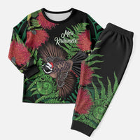 Meri Kirihimete New Zealand Christmas Pajama Set Piwakawaka Koru Fern Mix Pohutukawa LT14 Men Black - Polynesian Pride