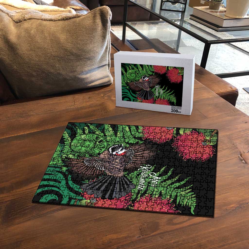 Meri Kirihimete New Zealand Puzzle Piwakawaka Koru Fern Mix Pohutukawa - Polynesian Pride