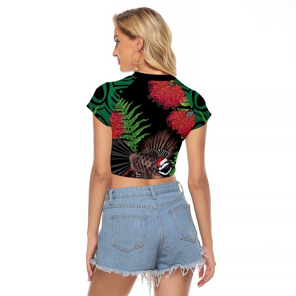 Meri Kirihimete New Zealand Raglan Cropped T Shirt Piwakawaka Koru Fern Mix Pohutukawa LT14 - Polynesian Pride