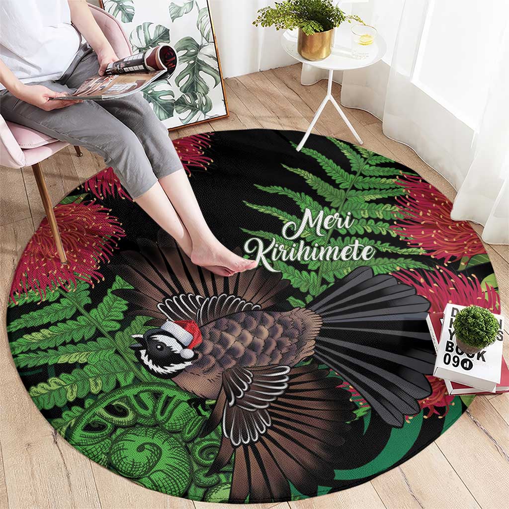 Meri Kirihimete New Zealand Round Carpet Piwakawaka Koru Fern Mix Pohutukawa LT14 - Polynesian Pride