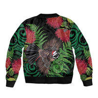 Meri Kirihimete New Zealand Sleeve Zip Bomber Jacket Piwakawaka Koru Fern Mix Pohutukawa LT14 - Polynesian Pride