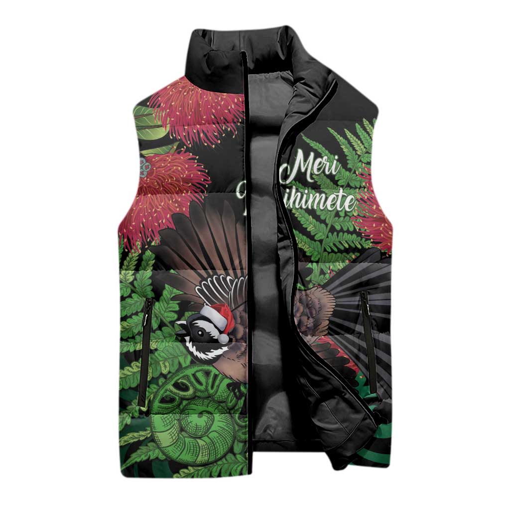 Meri Kirihimete New Zealand Sleeveless Puffer Jacket Piwakawaka Koru Fern Mix Pohutukawa LT14 - Polynesian Pride