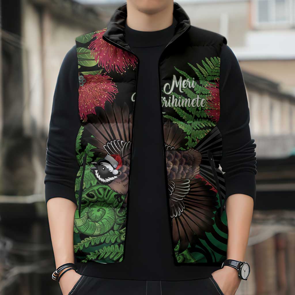 Meri Kirihimete New Zealand Sleeveless Puffer Jacket Piwakawaka Koru Fern Mix Pohutukawa LT14 - Polynesian Pride