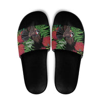 Meri Kirihimete New Zealand Slide Sandals Piwakawaka Koru Fern Mix Pohutukawa LT14 Black - Polynesian Pride