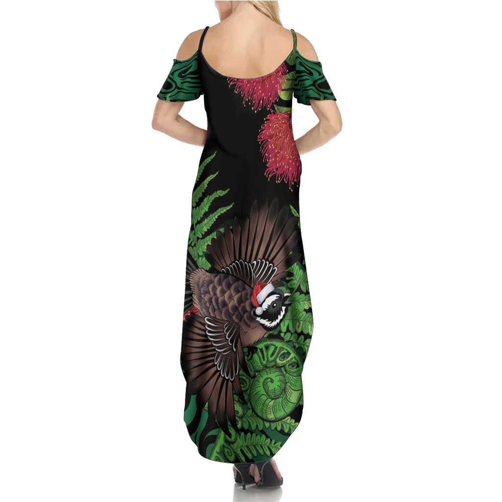Meri Kirihimete New Zealand Summer Maxi Dress Piwakawaka Koru Fern Mix Pohutukawa LT14 - Polynesian Pride
