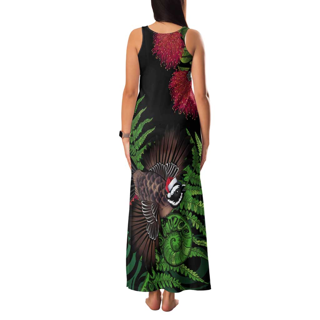 Meri Kirihimete New Zealand Tank Maxi Dress Piwakawaka Koru Fern Mix Pohutukawa LT14 - Polynesian Pride