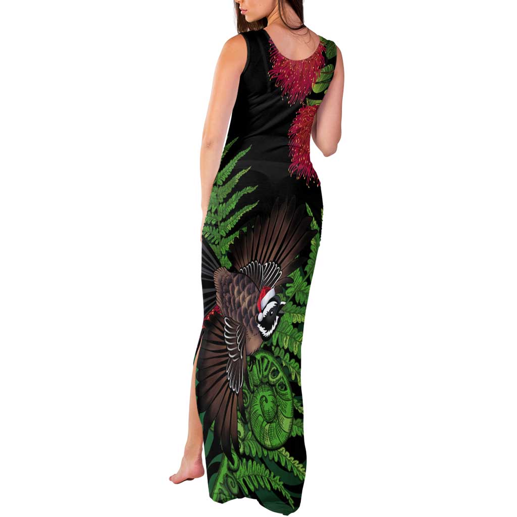Meri Kirihimete New Zealand Tank Maxi Dress Piwakawaka Koru Fern Mix Pohutukawa LT14 - Polynesian Pride