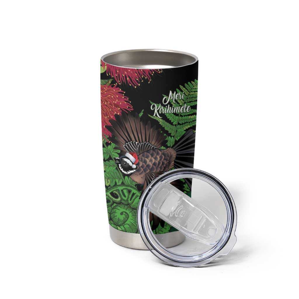 Meri Kirihimete New Zealand Tumbler Cup Piwakawaka Koru Fern Mix Pohutukawa LT14 - Polynesian Pride