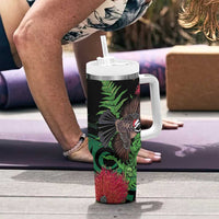 Meri Kirihimete New Zealand Tumbler With Handle Piwakawaka Koru Fern Mix Pohutukawa LT14 - Polynesian Pride