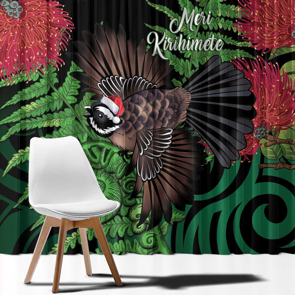 Meri Kirihimete New Zealand Window Curtain Piwakawaka Koru Fern Mix Pohutukawa LT14 - Polynesian Pride
