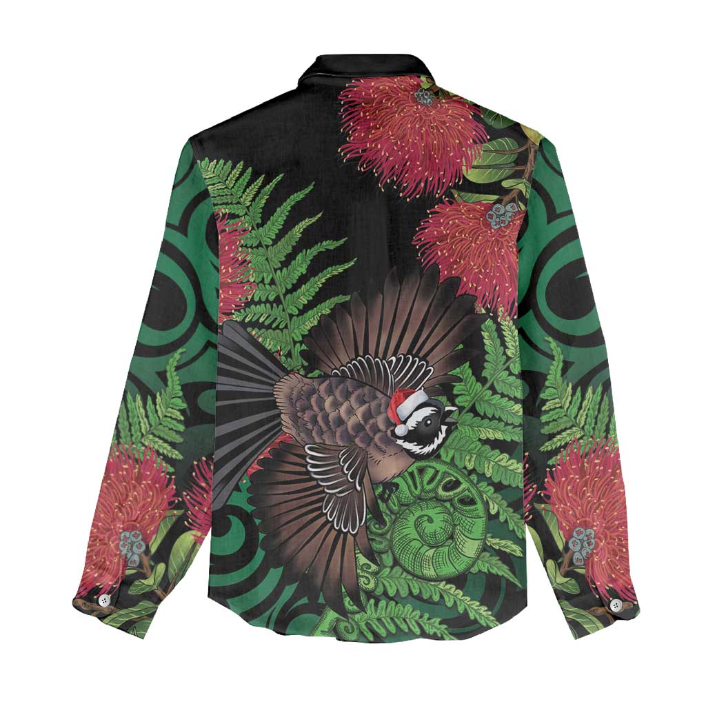 Meri Kirihimete New Zealand Women Casual Shirt Piwakawaka Koru Fern Mix Pohutukawa LT14 - Polynesian Pride