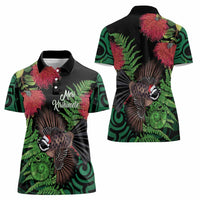 Meri Kirihimete New Zealand Women Polo Shirt Piwakawaka Koru Fern Mix Pohutukawa LT14 - Polynesian Pride