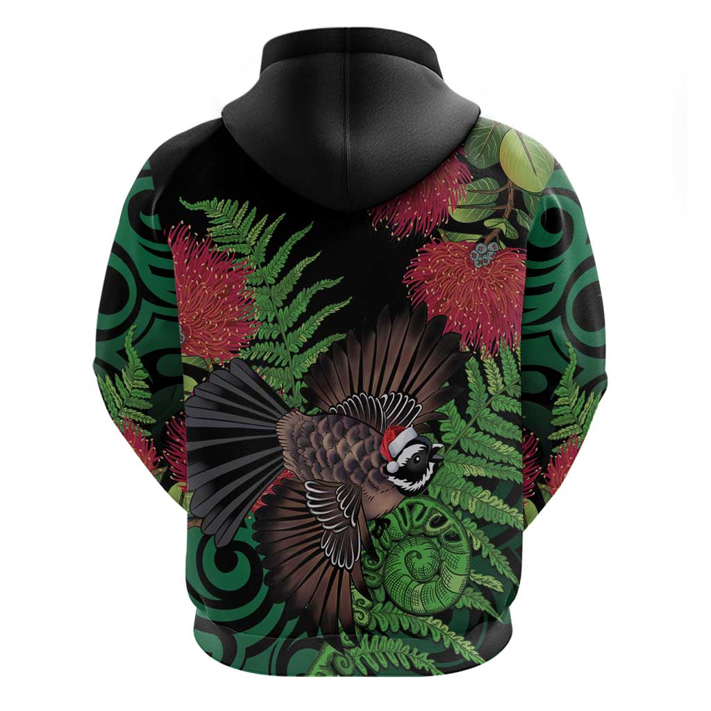 Meri Kirihimete New Zealand Zip Hoodie Piwakawaka Koru Fern Mix Pohutukawa LT14 - Polynesian Pride