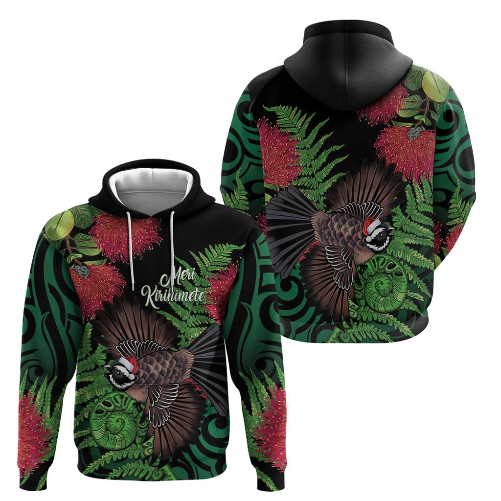 Meri Kirihimete New Zealand Zip Hoodie Piwakawaka Koru Fern Mix Pohutukawa LT14 - Polynesian Pride
