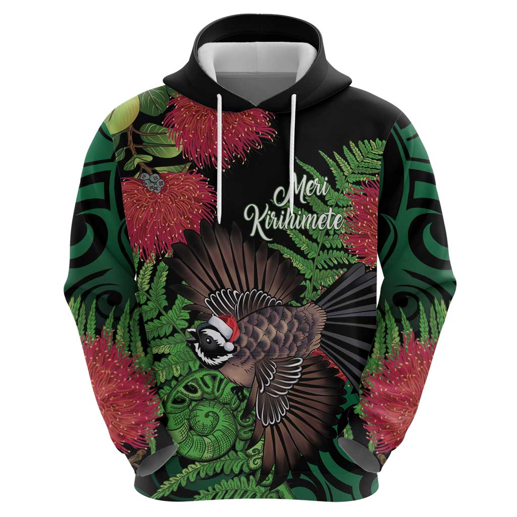 Meri Kirihimete New Zealand Zip Hoodie Piwakawaka Koru Fern Mix Pohutukawa LT14 - Polynesian Pride
