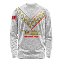 Mate Maa Tonga Rugby Custom Long Sleeve Shirt 2026 Tongan Ngatu Pattern LT14 Unisex White - Polynesian Pride