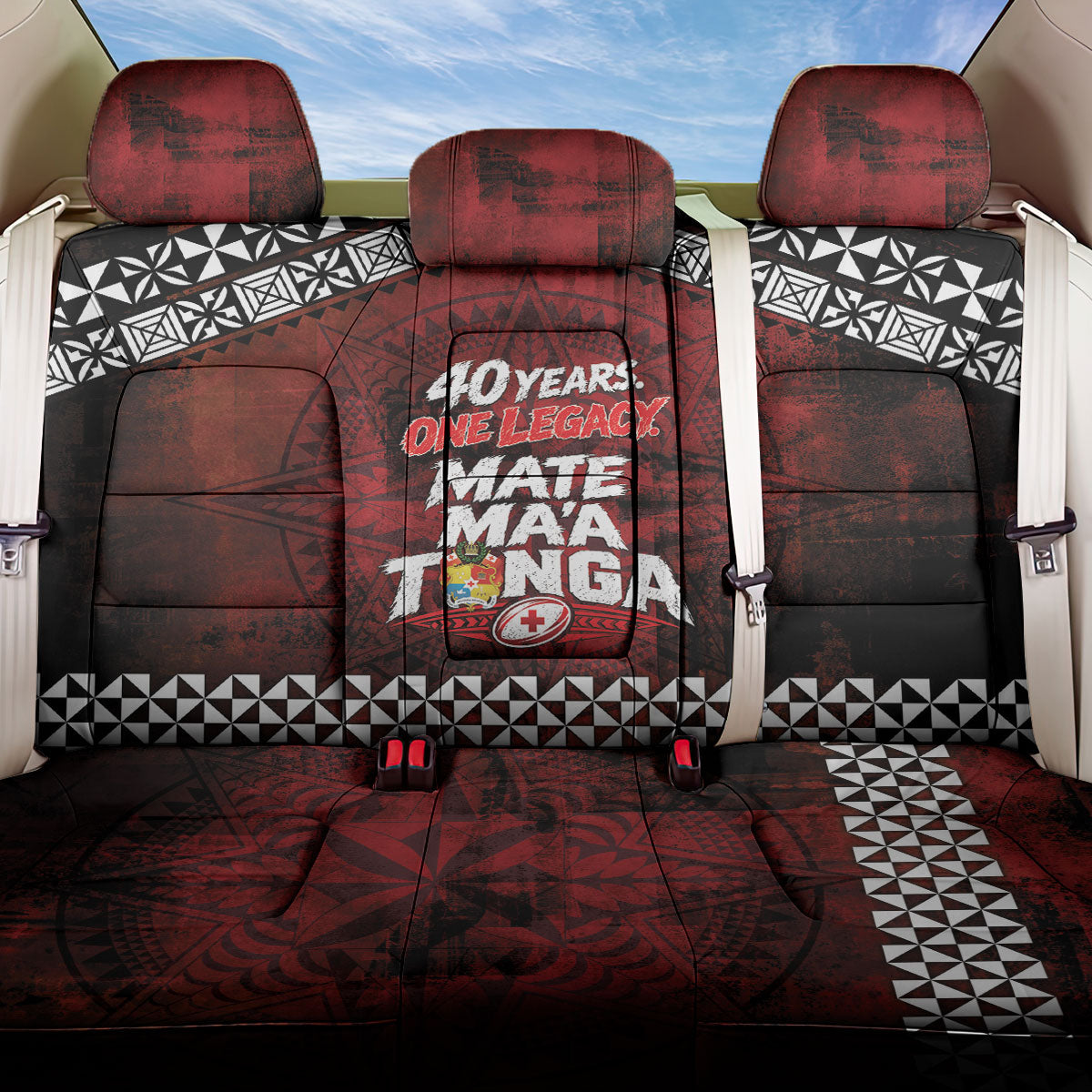 Mate Maa Tonga Rugby 2026 Back Car Seat Cover 40 Years Anniversary One Legacy LT14 One Size Red - Polynesian Pride