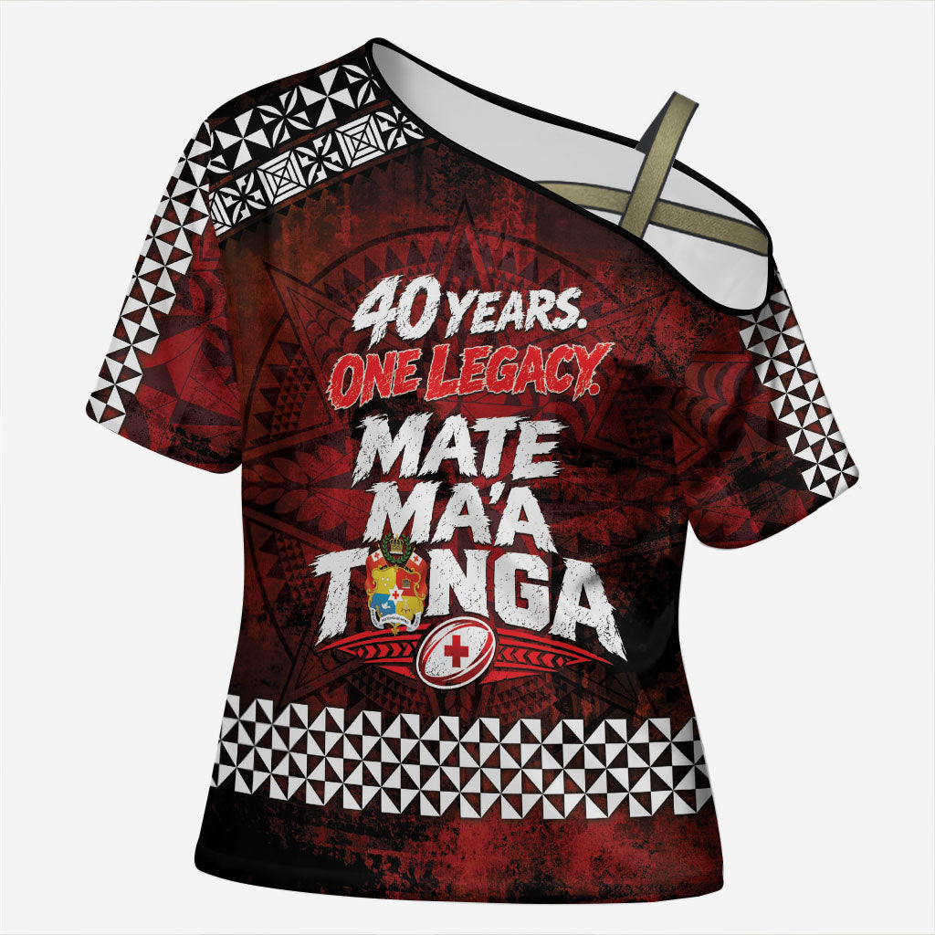 Mate Maa Tonga Rugby 2026 Cross Shoulder Shirt 40 Years Anniversary One Legacy LT14 Female Red - Polynesian Pride