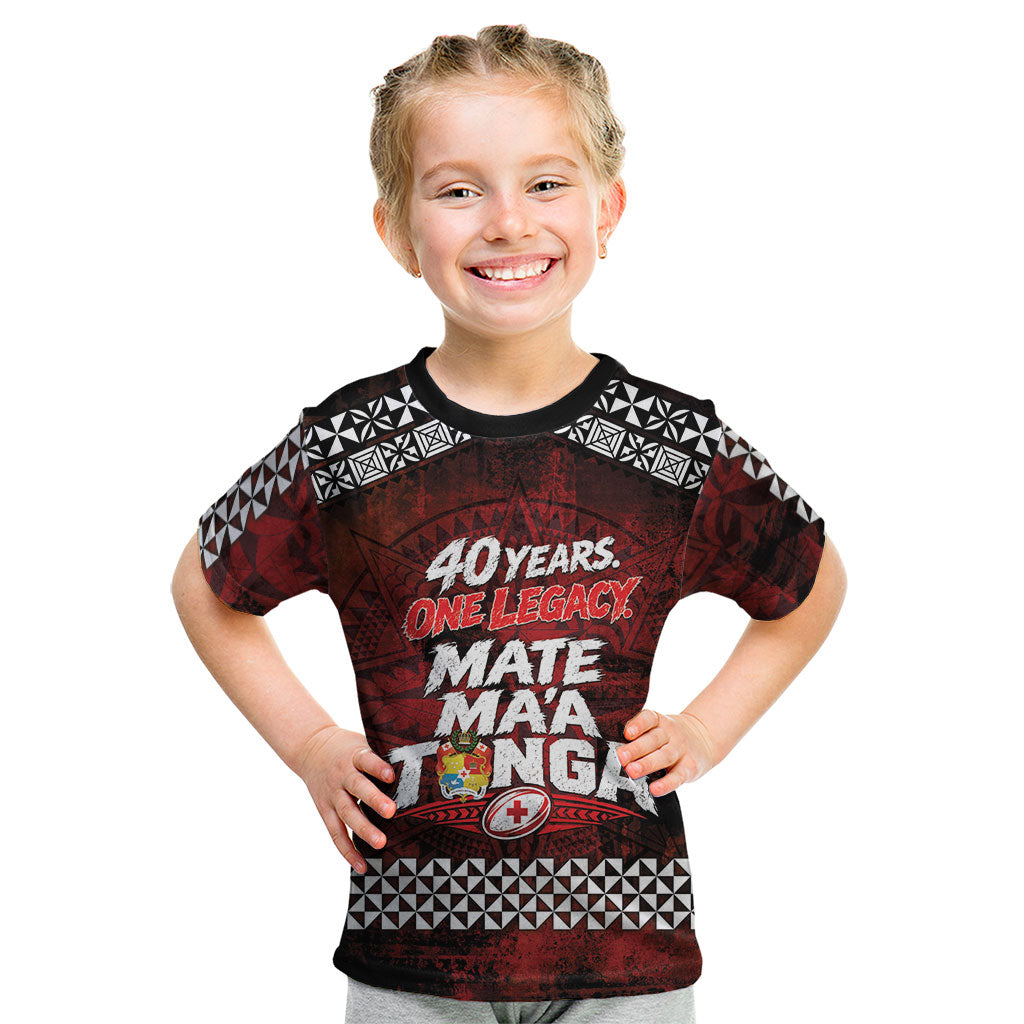 Mate Maa Tonga Rugby 2026 Kid T Shirt 40 Years Anniversary One Legacy LT14 Red - Polynesian Pride