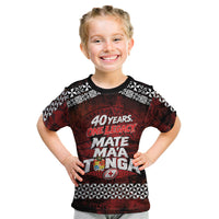 Mate Maa Tonga Rugby 2026 Kid T Shirt 40 Years Anniversary One Legacy LT14 Red - Polynesian Pride