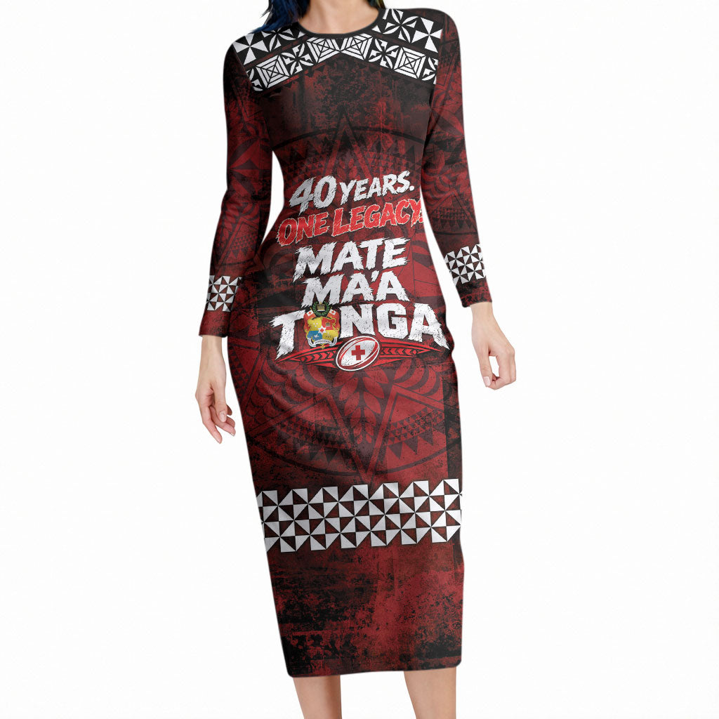 Mate Maa Tonga Rugby 2026 Long Sleeve Bodycon Dress 40 Years Anniversary One Legacy