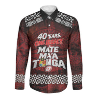 Mate Maa Tonga Rugby 2026 Long Sleeve Button Shirt 40 Years Anniversary One Legacy LT14 Unisex Red - Polynesian Pride