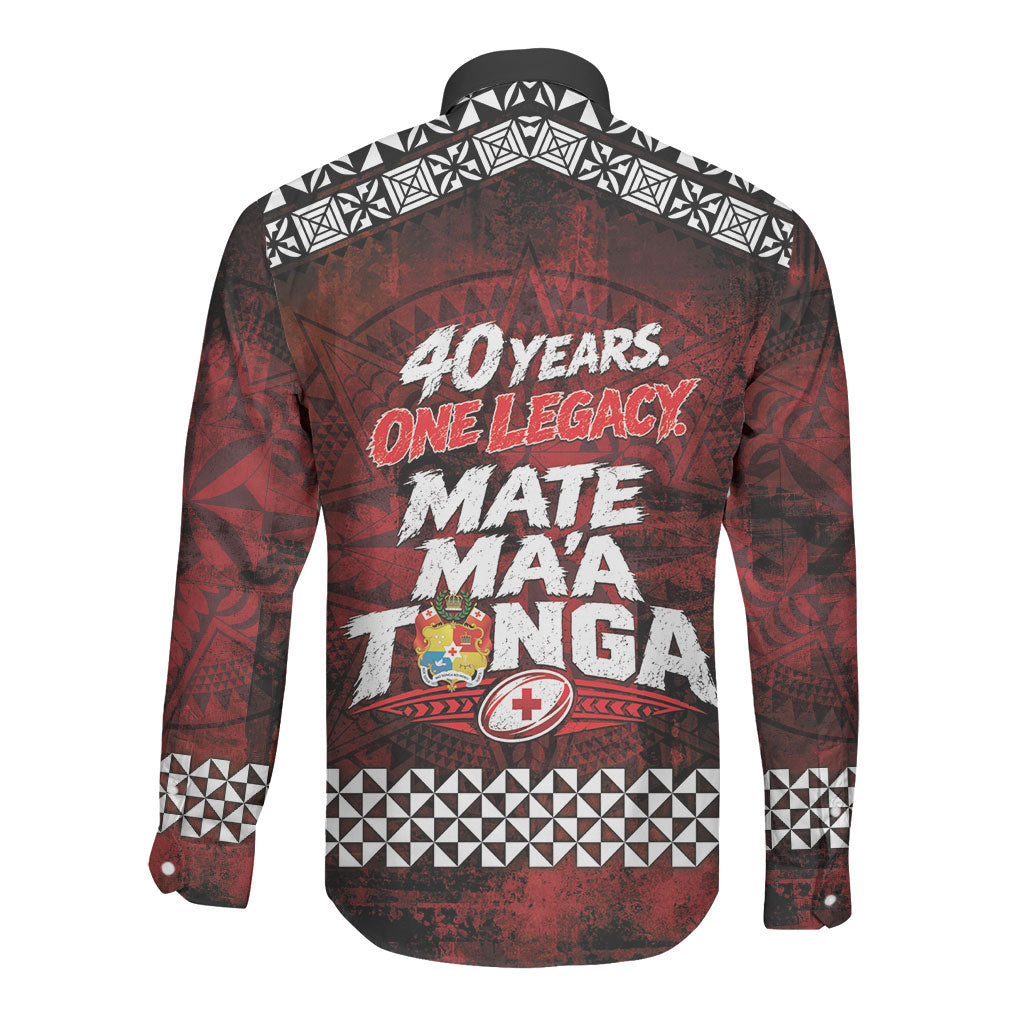 Mate Maa Tonga Rugby 2026 Long Sleeve Button Shirt 40 Years Anniversary One Legacy LT14 - Polynesian Pride