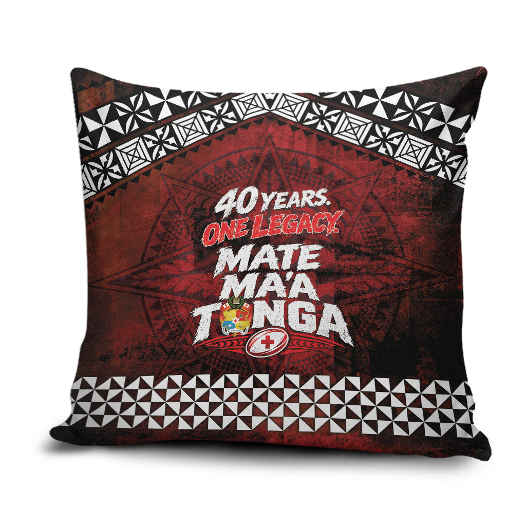 Mate Maa Tonga Rugby 2026 Pillow Cover 40 Years Anniversary One Legacy LT14 Red - Polynesian Pride
