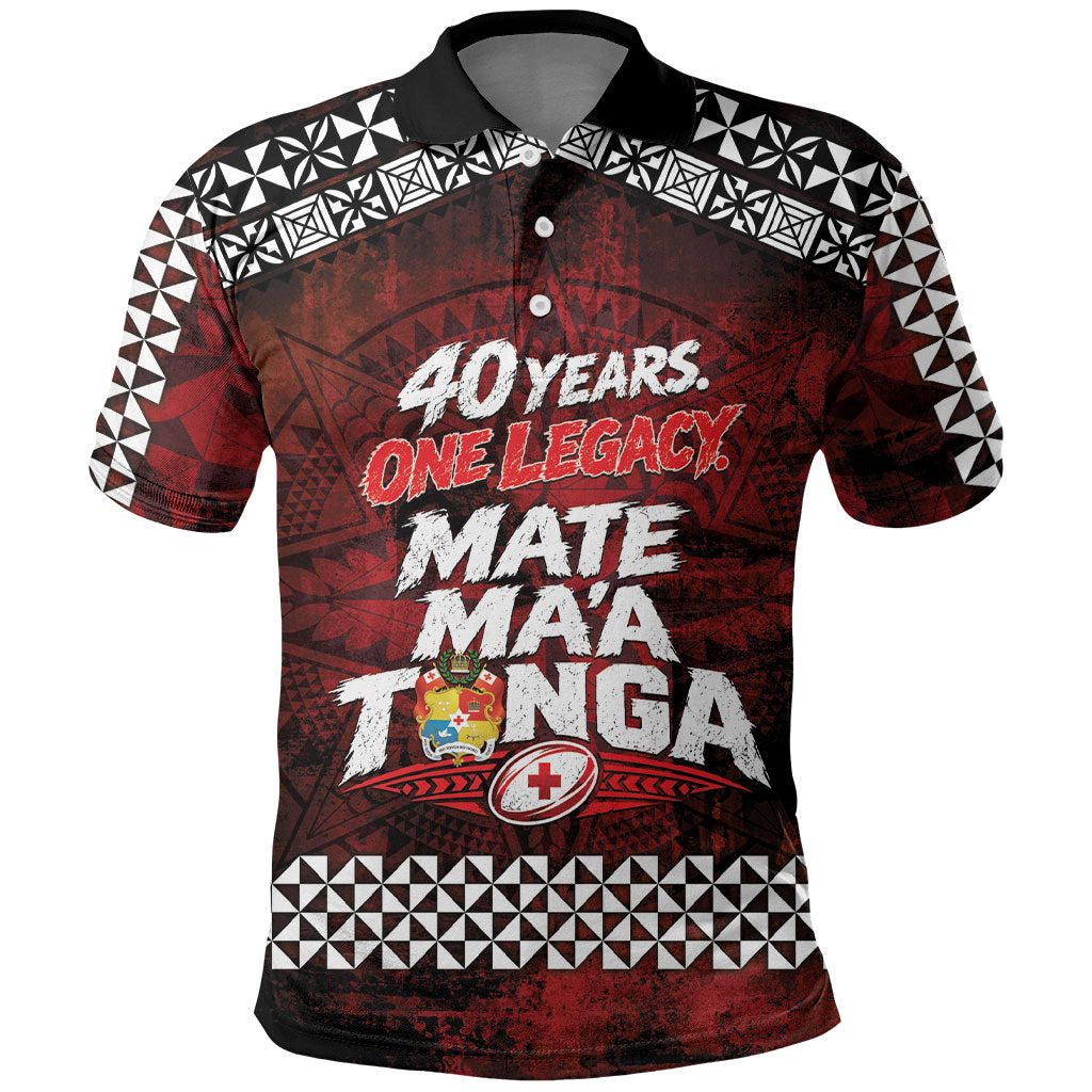 Mate Maa Tonga Rugby 2026 Polo Shirt 40 Years Anniversary One Legacy LT14 Red - Polynesian Pride