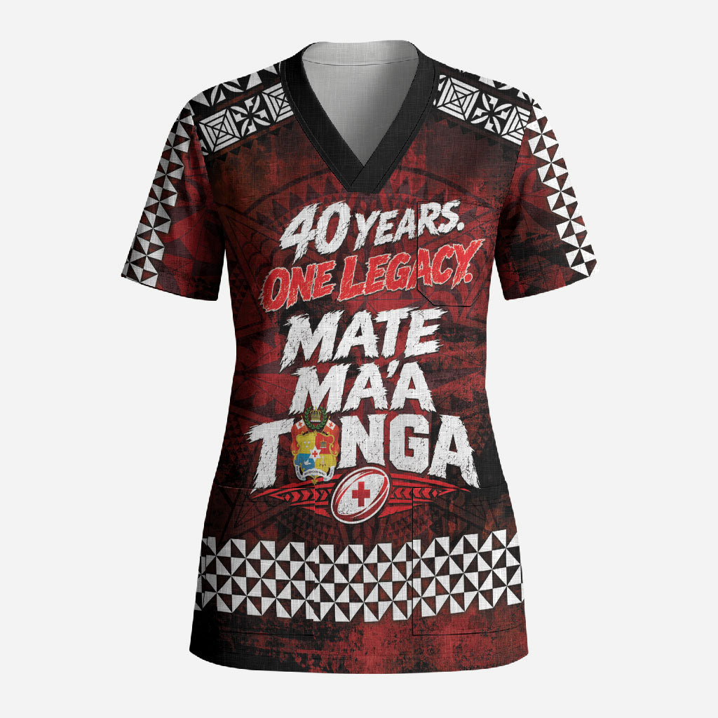 Mate Maa Tonga Rugby 2026 Scrub Top 40 Years Anniversary One Legacy LT14 Adult Red - Polynesian Pride