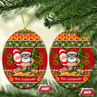 Hawaii Surfing Santa Christmas Ceramic Ornament Tropical Pineapple Mele Kalikimaka Quilt Pattern LT14 Oval Red - Polynesian Pride