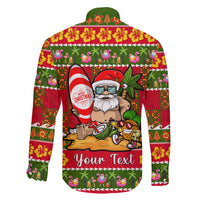Personalised Hawaii Surfing Santa Christmas Family Matching Off Shoulder Long Sleeve Dress and Hawaiian Shirt Tropical Pineapple Mele Kalikimaka Quilt Pattern LT14 - Polynesian Pride