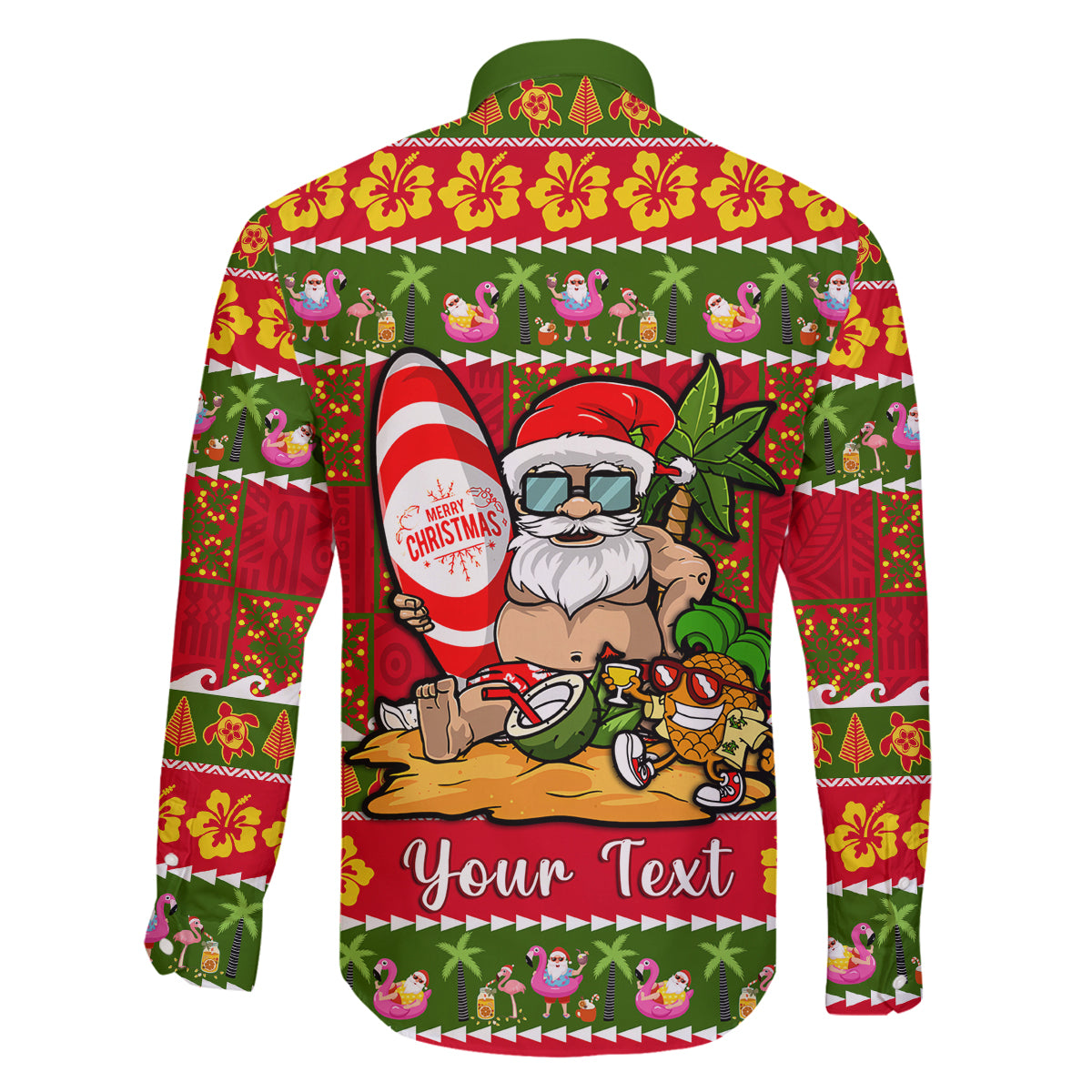 Personalised Hawaii Surfing Santa Christmas Family Matching Off Shoulder Short Dress and Hawaiian Shirt Tropical Pineapple Mele Kalikimaka Quilt Pattern LT14 - Polynesian Pride