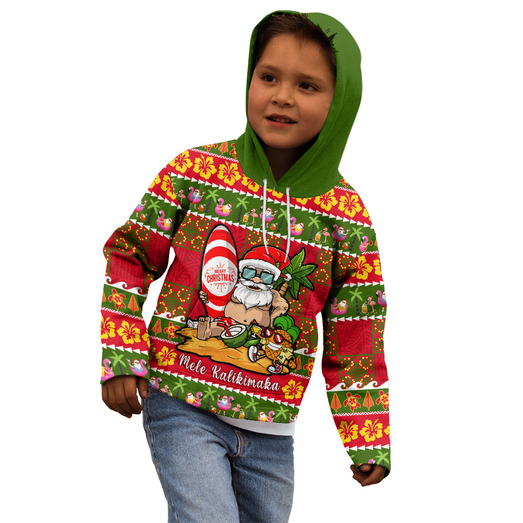 Personalised Hawaii Surfing Santa Christmas Kid Hoodie Tropical Pineapple Mele Kalikimaka Quilt Pattern LT14 - Polynesian Pride
