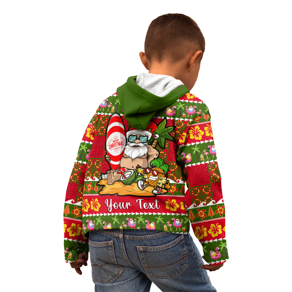 Personalised Hawaii Surfing Santa Christmas Kid Hoodie Tropical Pineapple Mele Kalikimaka Quilt Pattern LT14 - Polynesian Pride
