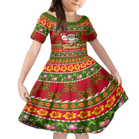 Personalised Hawaii Surfing Santa Christmas Kid Short Sleeve Dress Tropical Pineapple Mele Kalikimaka Quilt Pattern LT14 KID Red - Polynesian Pride