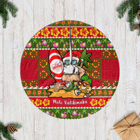 Hawaii Surfing Santa Christmas Tree Skirt Tropical Pineapple Mele Kalikimaka Quilt Pattern LT14 Casual Tree Skirts Red - Polynesian Pride