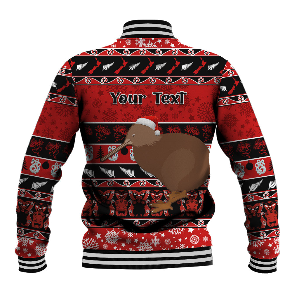 Personalised New Zealand Christmas Baseball Jacket Aotearoa Kiwi Meri Kirihimete Red Version LT14 - Polynesian Pride