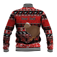 Personalised New Zealand Christmas Baseball Jacket Aotearoa Kiwi Meri Kirihimete Red Version LT14 - Polynesian Pride