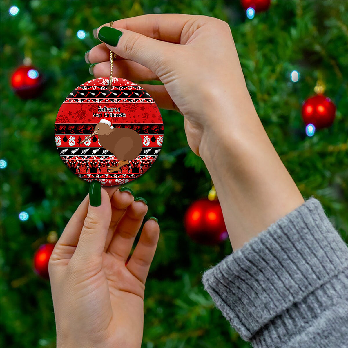 New Zealand Christmas Ceramic Ornament Aotearoa Kiwi Meri Kirihimete Red Version LT14 - Polynesian Pride